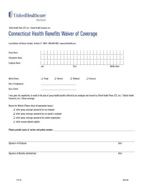 Connecticut Health Benefits Waiver of Coverage