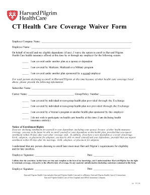 CT Health Care Coverage Waiver Form
