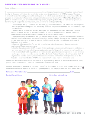 YMCA Child Care Waiver and Agreement