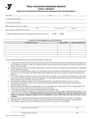 Parent-Licensed Provider Fee Agreement