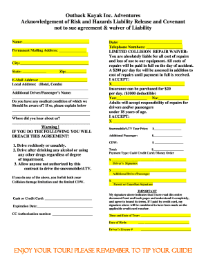 Outback Kayak Liability Release and Waiver