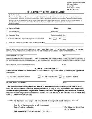 Full Time Student Verification Form