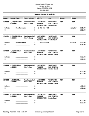 Master Game Schedule