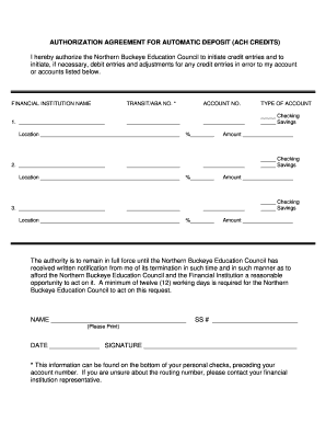 Authorization Agreement for Automatic Deposit (ACH Credits)