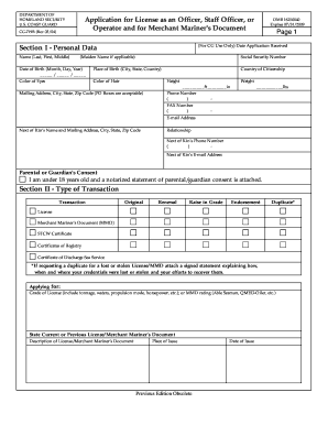 USCG Application for License as an Officer or Merchant Mariner