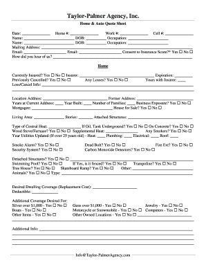 Home & Auto Insurance Quote Sheet