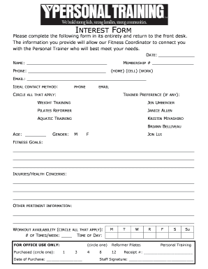Gym Personal Trainer Interest Form