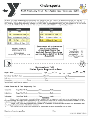 Fillable Online Kindersports North Area Family Ymca 4775 Wetzel Road Liverpool 13090 The North Area Family Ymcas Youth Sports Program Is Open To Boys And Girls Ages 35 Years Old Fax Email Print Pdffiller