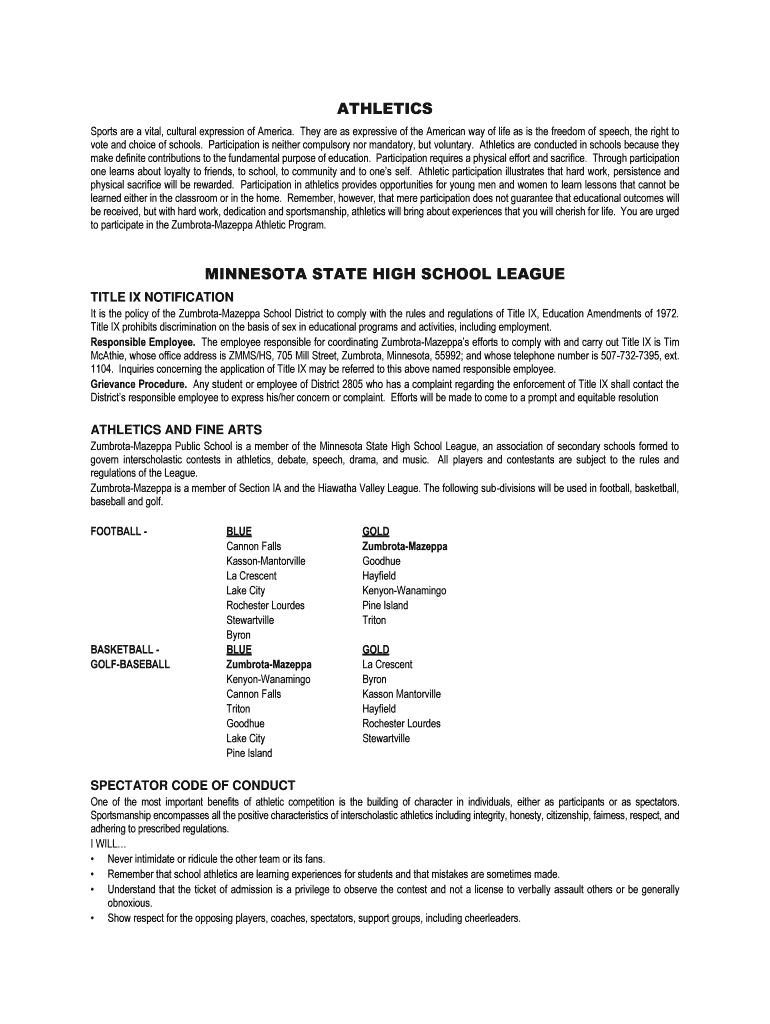Fillable Online ATHLETICS MINNESOTA STATE HIGH SCHOOL LEAGUE Fax Email