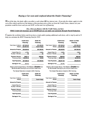 Car Financing Comparison Worksheet