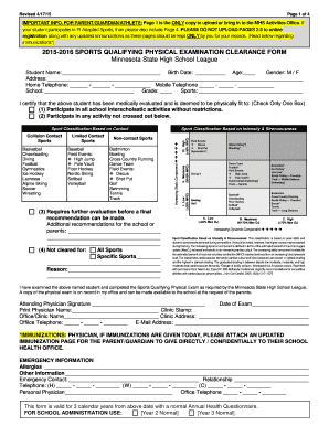 Minnesota Sports Qualifying Physical Exam Form