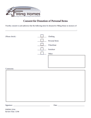 Consent for Donation of Personal Items
