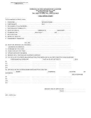 Lesotho Visa Application Form
