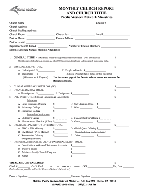 Monthly Church Report and Tithe Form