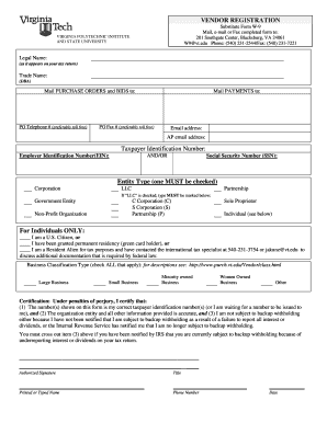 Vendor Registration Form W-9 Substitute