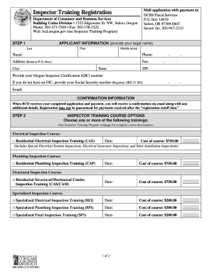 Oregon Inspector Training Registration Form