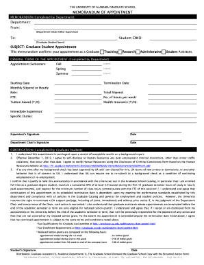 University of Alabama Graduate School Memorandum of Appointment