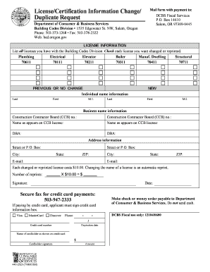 Oregon License Information Change Form