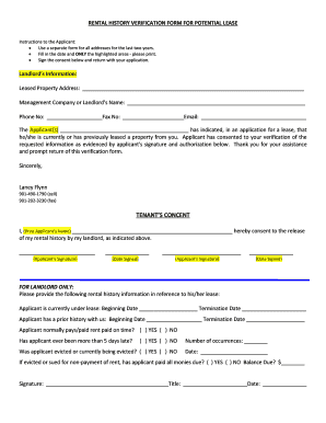 Rental History Verification Form
