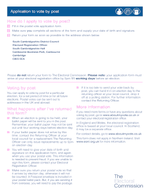 UK Postal Vote Application Form
