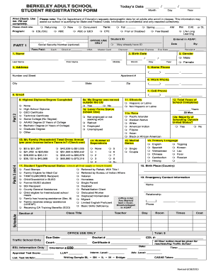 Berkeley Adult School Student Registration Form