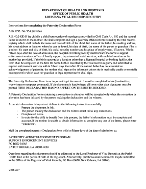 Louisiana Paternity Declaration Form