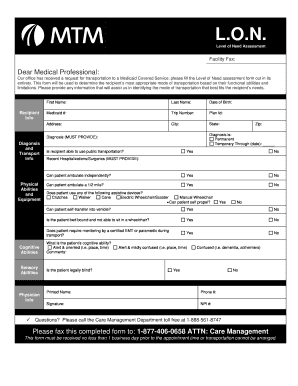 Level of Need Assessment Form