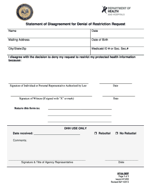 Statement of Disagreement for Denial of Restriction Request