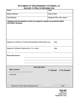 Statement of Disagreement for Denial of Access to Health Information