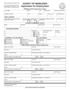 Middlesex County Employment Application Form