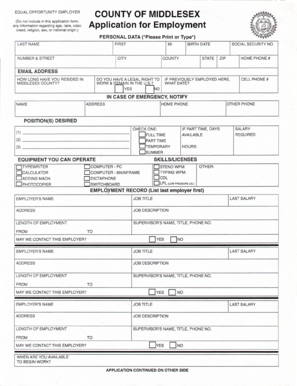 Middlesex County Employment Application