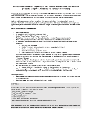 2016-2017 IRS Data Retrieval Instructions