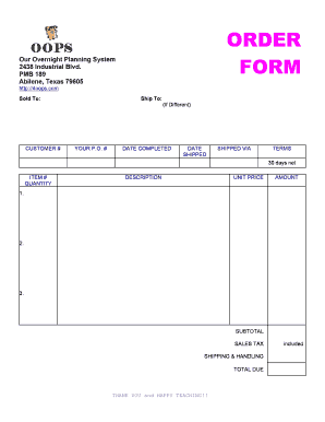 Order Form for Educational Materials