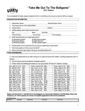 Take Me Out To The Ballgame Ticket Request Form