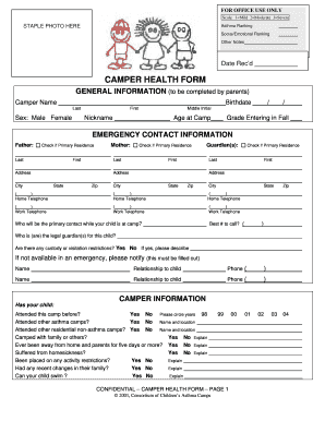 Camper Health Form