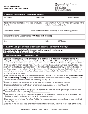 MedicareBlue Rx Individual Change Form