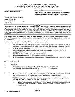 Arizona Court Fee Deferral or Waiver Application
