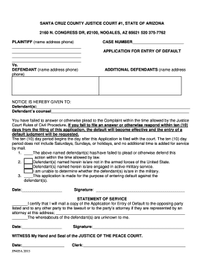 Arizona Application for Entry of Default