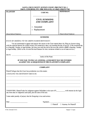 Arizona Civil Summons and Complaint