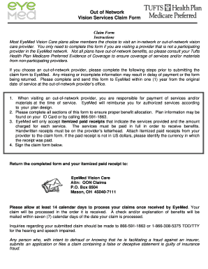 Out of Network Vision Services Claim Form