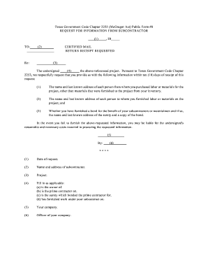 Texas Subcontractor Information Request Form