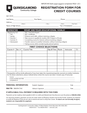 QCC Credit Course Registration Form