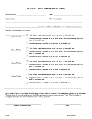 Certification of Dependent Child