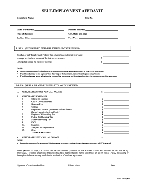 Self-Employment Affidavit