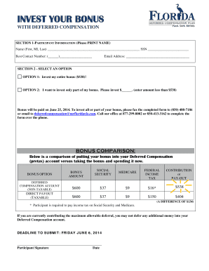 Florida Deferred Compensation Bonus Investment Form