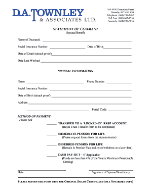 Spousal Benefit Statement of Claimant