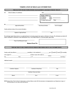 Verification of Regular Contribution Form