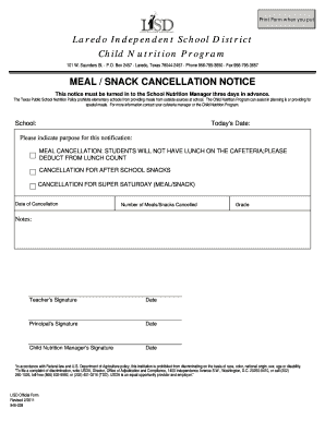 Meal Cancellation Notice