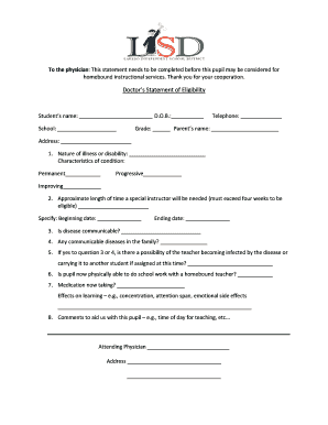 Doctor's Statement of Eligibility