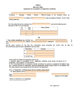 Madhya Pradesh VAT Act Business Cancellation Application